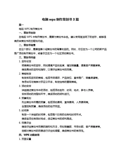 电脑wps制作策划书3篇
