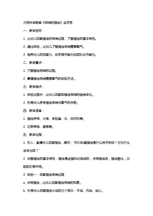 大班科学教案《燃烧的蜡烛》含反思