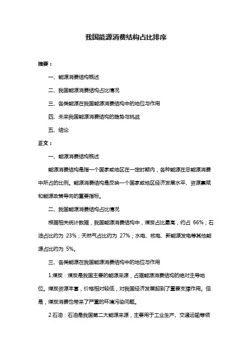 我国能源消费结构占比排序