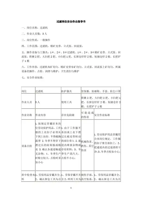 过滤岗位安全作业指导书