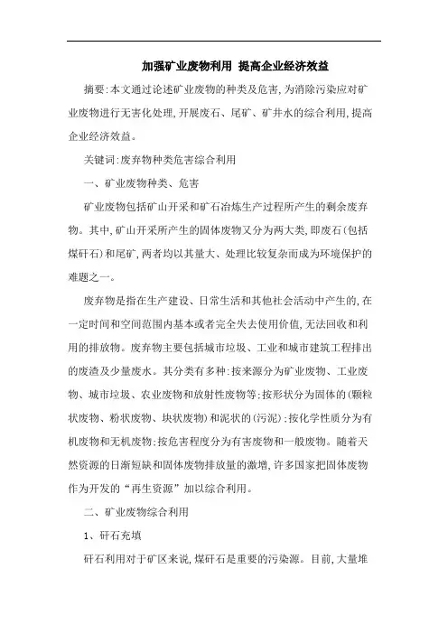 加强矿业废物利用 提高企业经济效益论文
