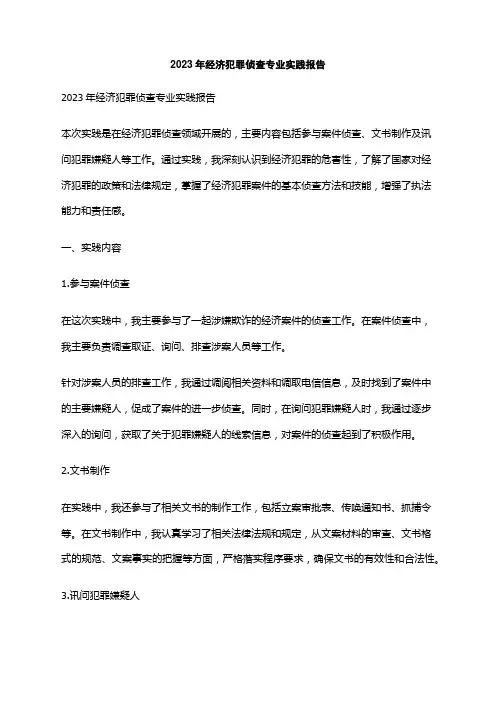 2023年经济犯罪侦查专业实践报告