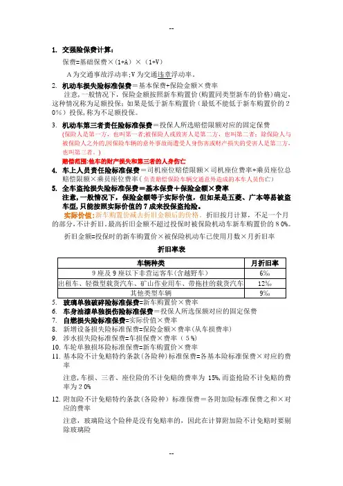 车险保费计算公式