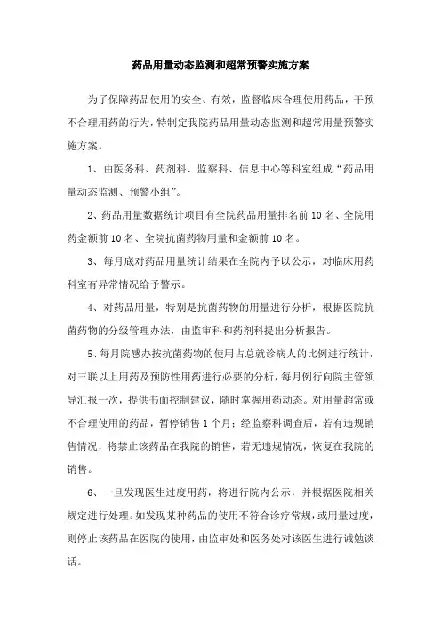 药品用量动态监测和超常预警实施方案