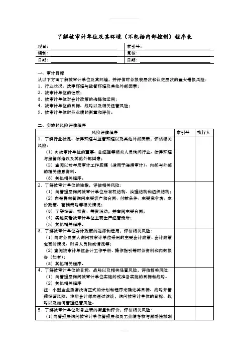 了解被审计单位及其环境(不包括内部控制)
