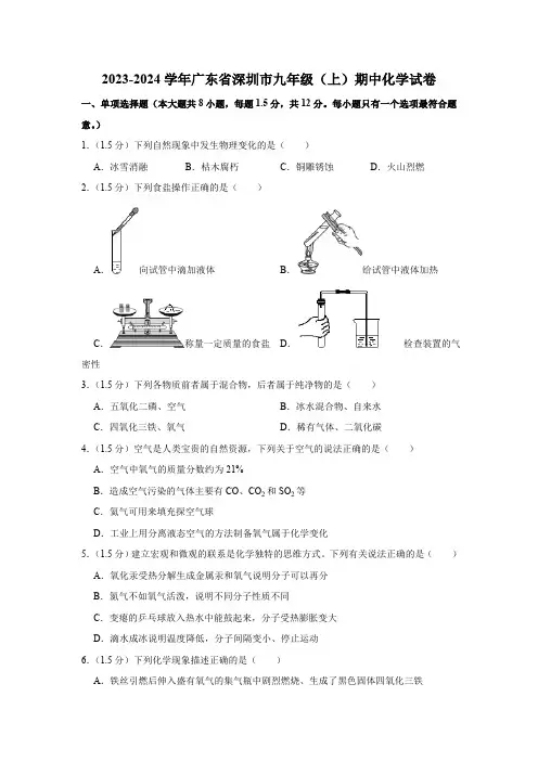 广东省深圳市2023-2024学年九年级(上)期中化学试卷(含答案)