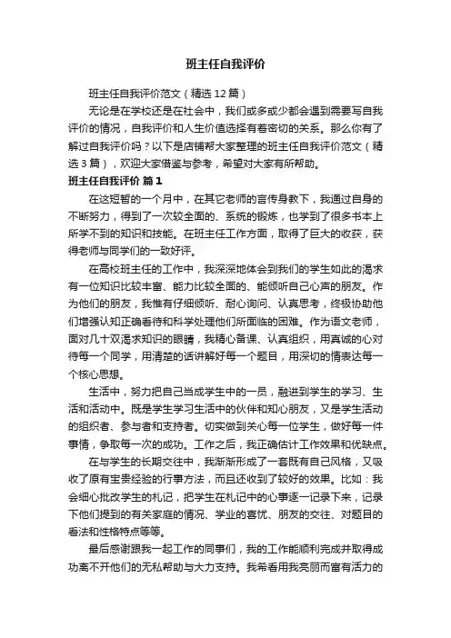 班主任自我评价
