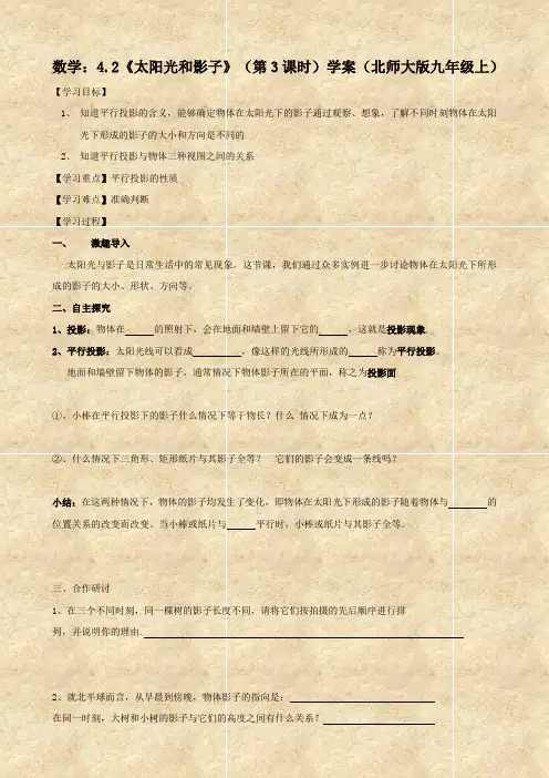 数学：4.2《太阳光和影子》(第3课时)学案(北师大版九年级上)