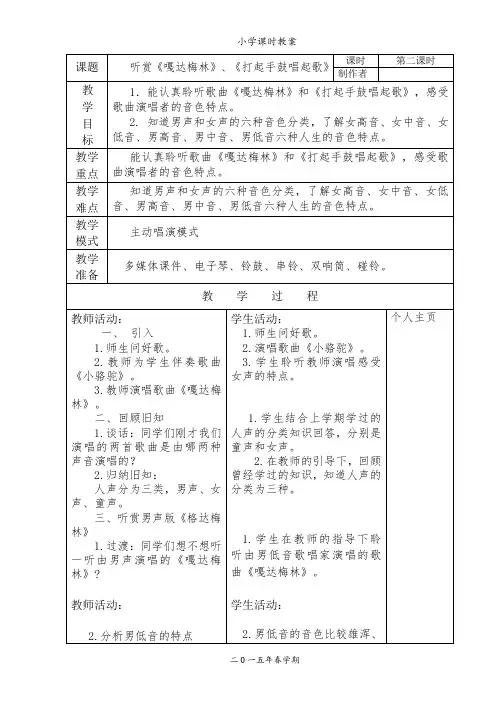 湘文艺版三年级音乐下册《四课  (听赏)打起手鼓唱起歌》公开课教案_1