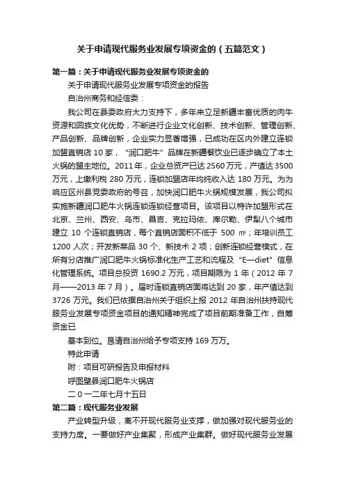 关于申请现代服务业发展专项资金的（五篇范文）