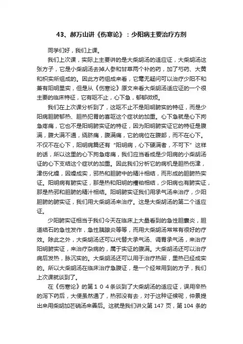 43、郝万山讲《伤寒论》：少阳病主要治疗方剂