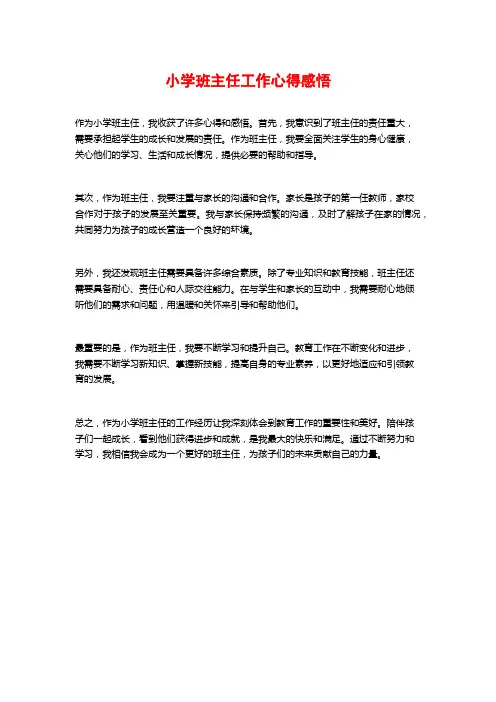 小学班主任工作心得感悟