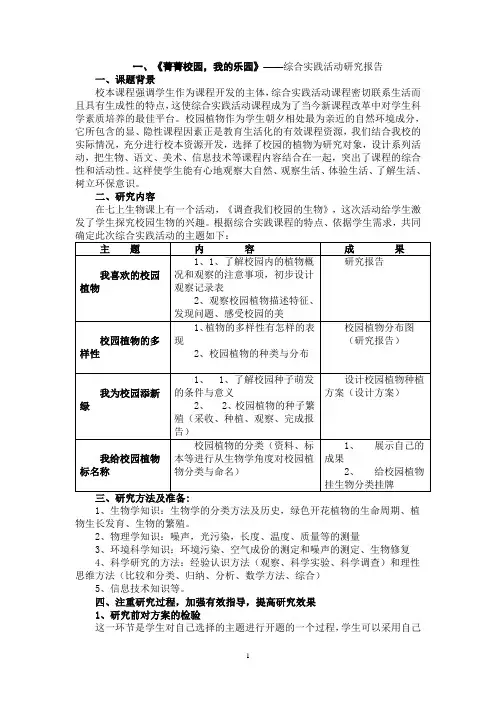 初一上  初中综合实践活动