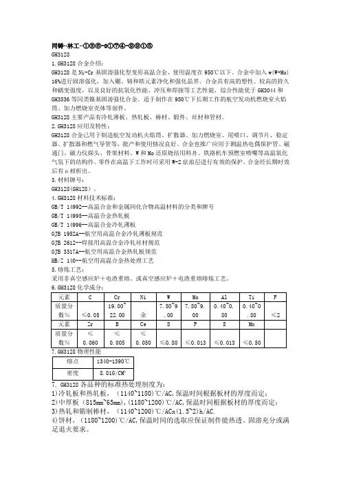 GH3128标准热处理制度GH3128应用性能