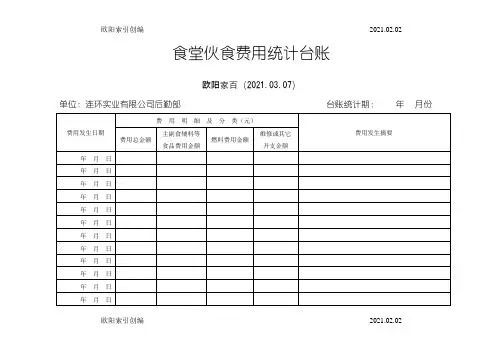 食堂费用记账范本之欧阳学文创编之欧阳索引创编