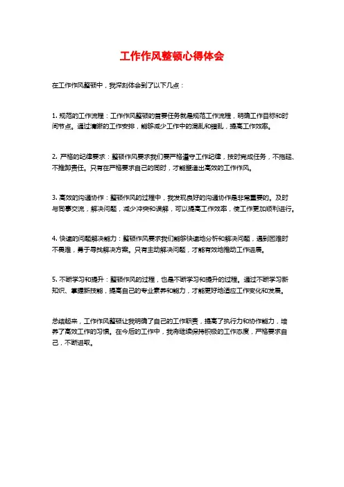 工作作风整顿心得体会