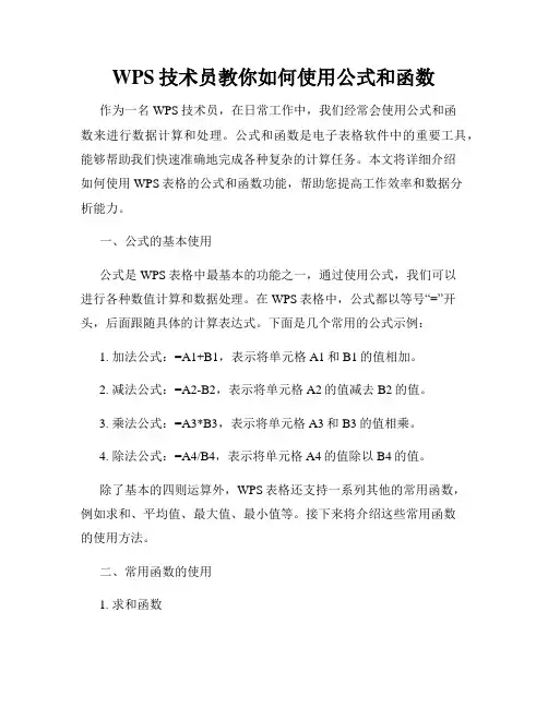 WPS技术员教你如何使用公式和函数