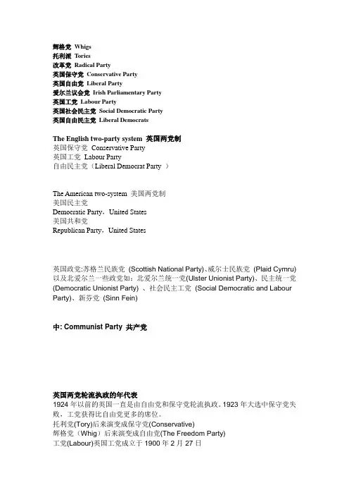 英国两党制和美国历届总统