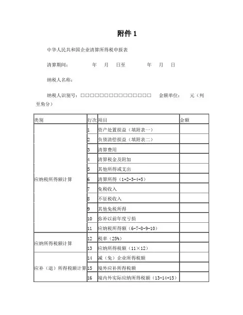 企业所得税清算报表及附表