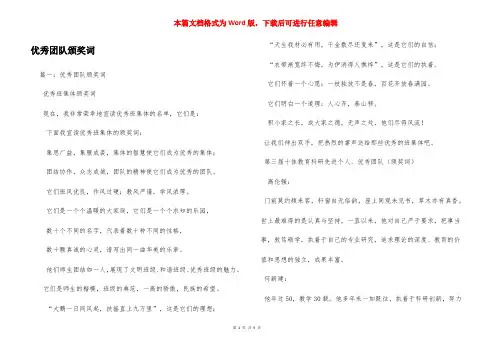 优秀团队颁奖词