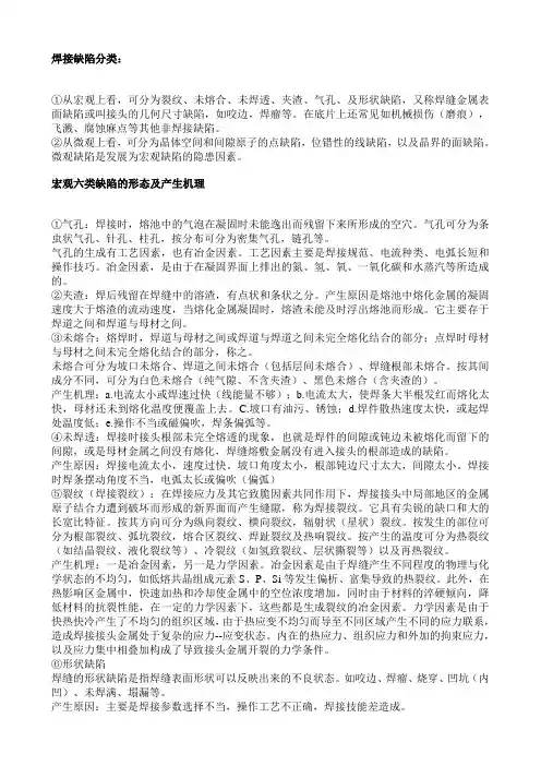 焊接缺陷分类