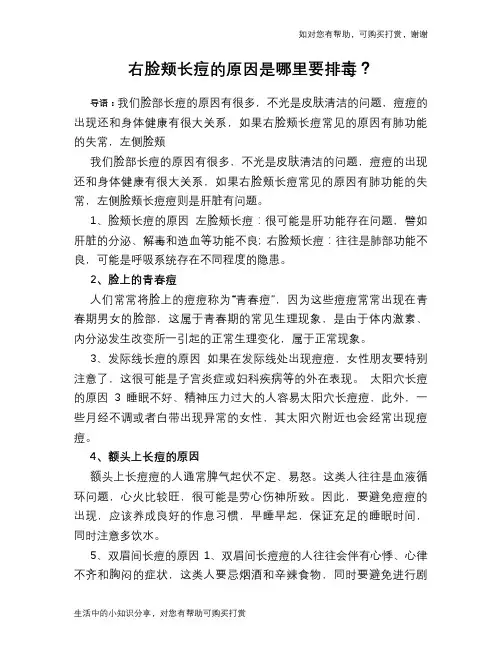右脸颊长痘的原因是哪里要排毒？