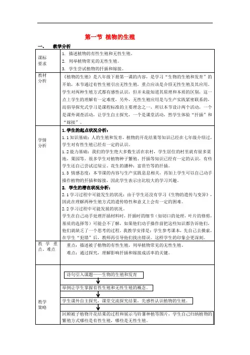 广东省东莞市中堂中学八年级生物下册 第二批教学能手评选 7.1.1 植物的生殖教学设计 (新版)新人教版