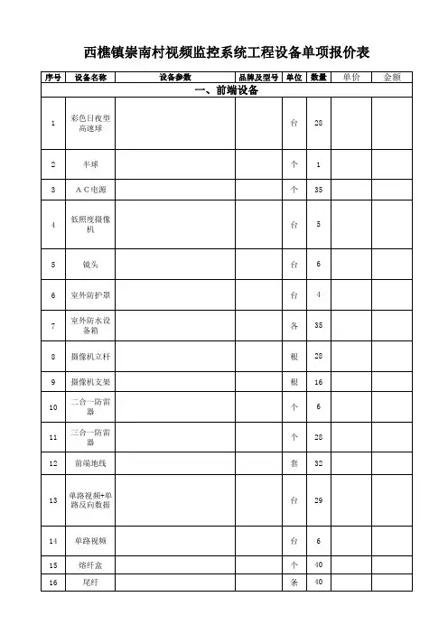 监控工程报价表