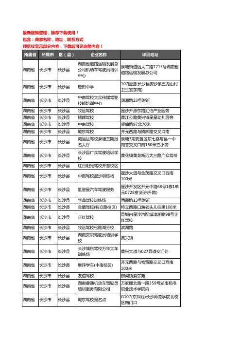 新版湖南省长沙市长沙县驾校培训企业公司商家户名录单联系方式地址大全97家