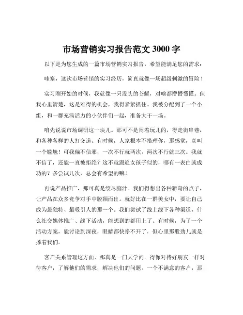 市场营销实习报告范文3000字