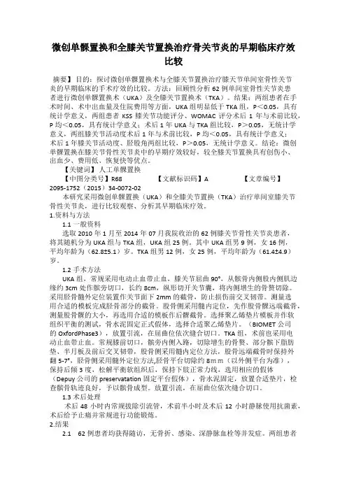 微创单髁置换和全膝关节置换治疗骨关节炎的早期临床疗效比较