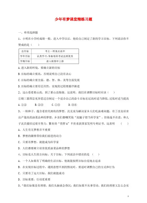 七年级政治上册 1_1_2 少年有梦课堂练习 新人教版(道德与法治)