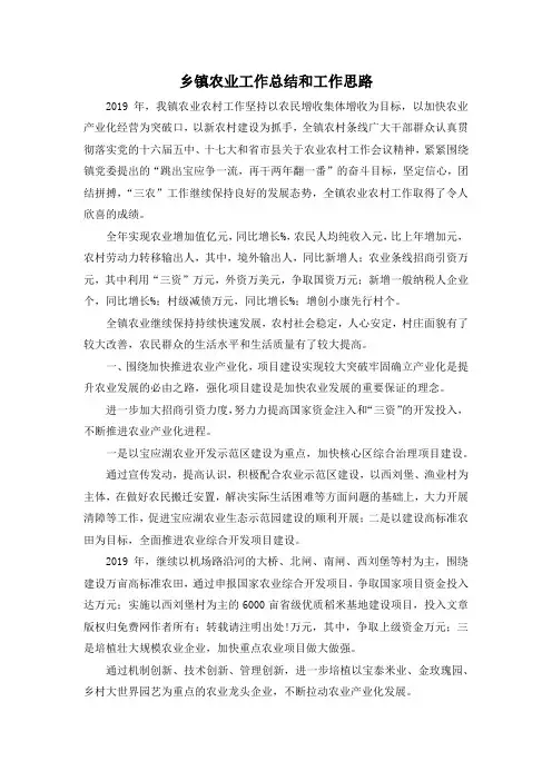 最新-乡镇农业工作总结和工作思路 精品