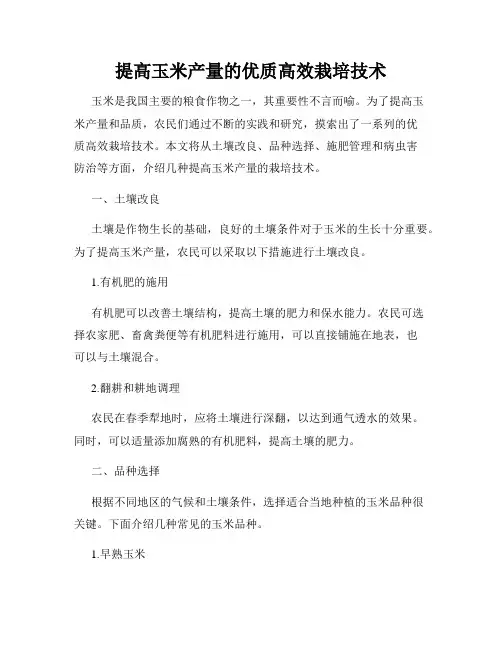 提高玉米产量的优质高效栽培技术