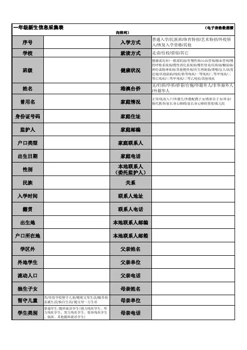 一年级新生采集表