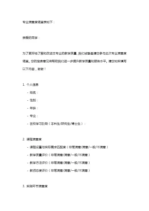 专业满意度调查表