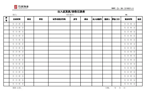 出入证发放记录表