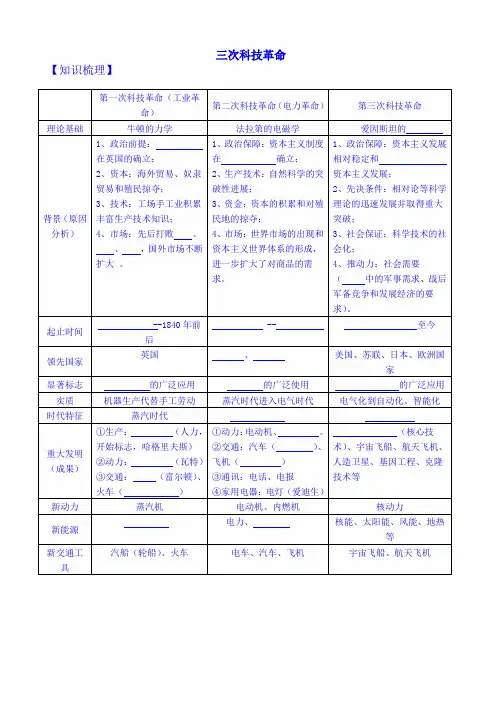 2020年中考历史专题复习 三次科技革命