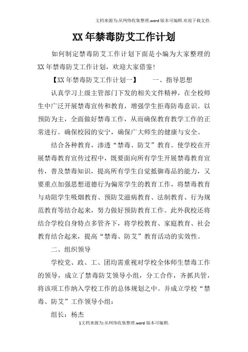 XX年禁毒防艾工作计划