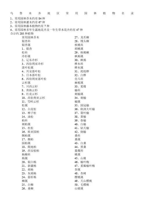 乌鲁木齐地区常用园林植物名录