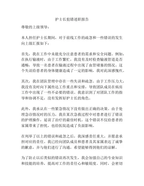 护士长犯错述职报告