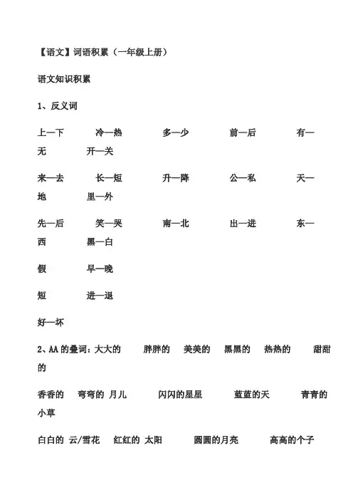 小学一年级语文上册词语积累(1)