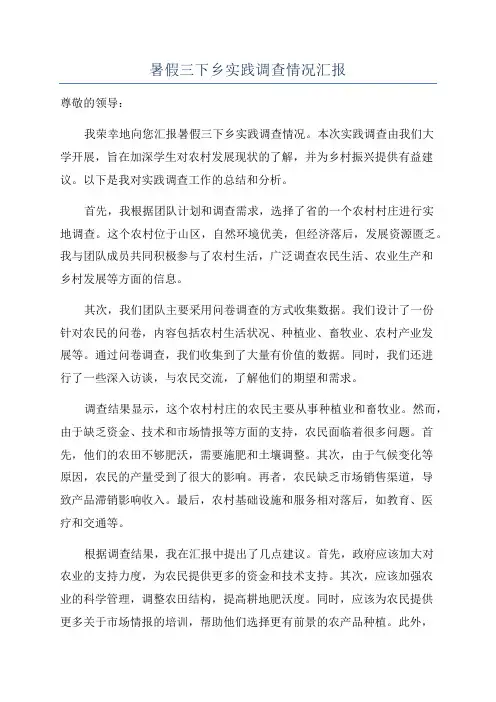 暑假三下乡实践调查情况汇报