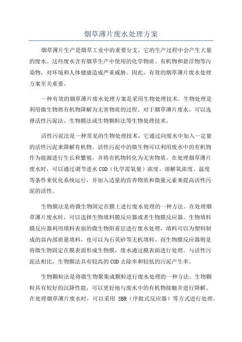 烟草薄片废水处理方案