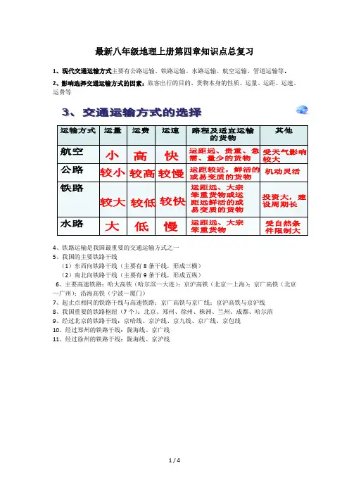 最新八年级地理上册第四章知识点总复习
