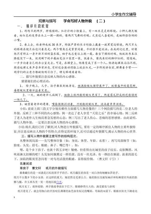观察与描写 2  学会写好人物外貌(二)