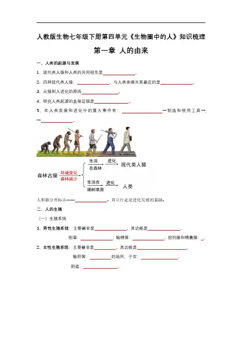 7年级下册生物章节知识总结(人教版)默写版 (23页)
