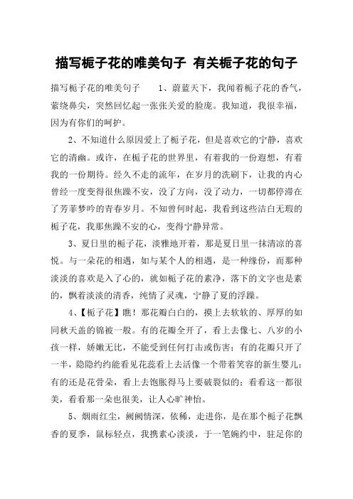 描写栀子花的唯美句子 有关栀子花的句子