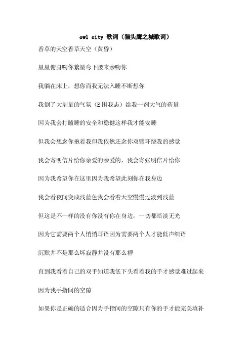 owlcity歌词（猫头鹰之城歌词）