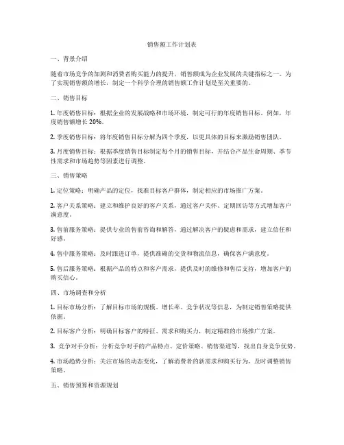 销售额工作计划表